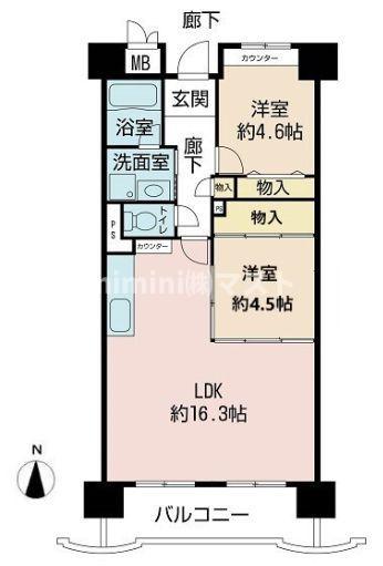 グレイスコート上本町(2LDK/9階)の間取り写真