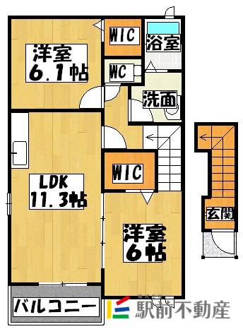 ヒルズ諸富II(2LDK/2階)の間取り写真