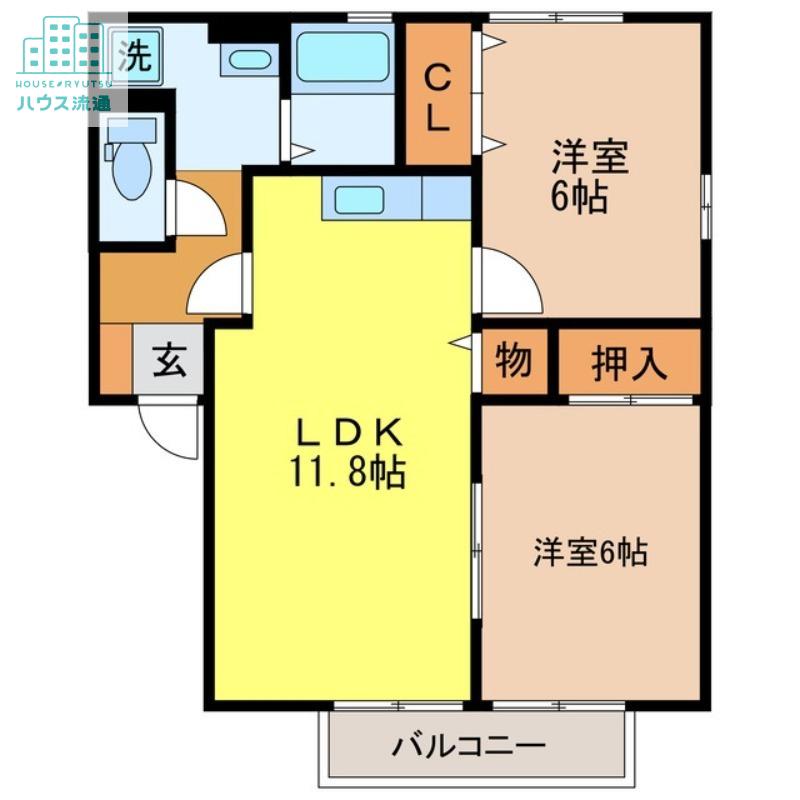 サンライズヒル福田E棟(2LDK/2階)の間取り写真