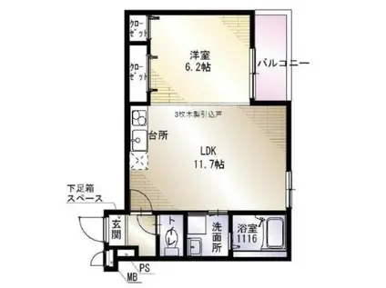 フジパレス桜井四丁目B棟(1LDK/3階)の間取り写真