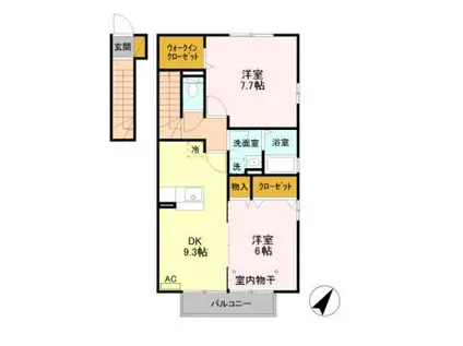ローズコート西三島D(2DK/2階)の間取り写真