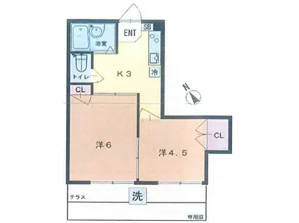 ベルコーポ(2K/1階)の間取り写真