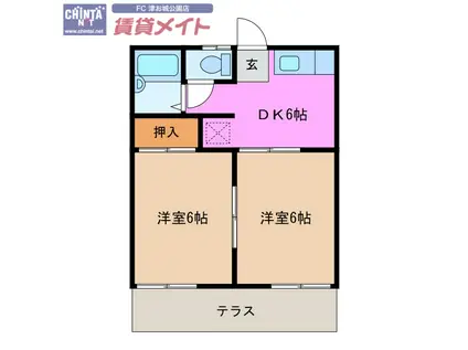 アーネスハイツミナミ(2DK/1階)の間取り写真