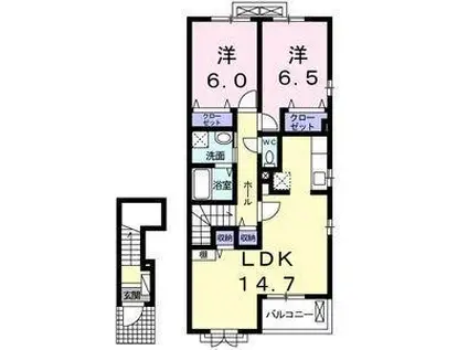 コンフォート津志田(2LDK/2階)の間取り写真