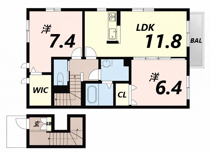モンブラン(2LDK/2階)の間取り写真
