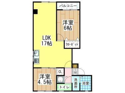中津口小住ビル(2LDK/4階)の間取り写真
