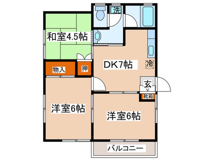 ボヌール湘南B(3DK/2階)の間取り写真