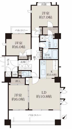 目黒大塚山ローレルコート(3LDK/2階)の間取り写真