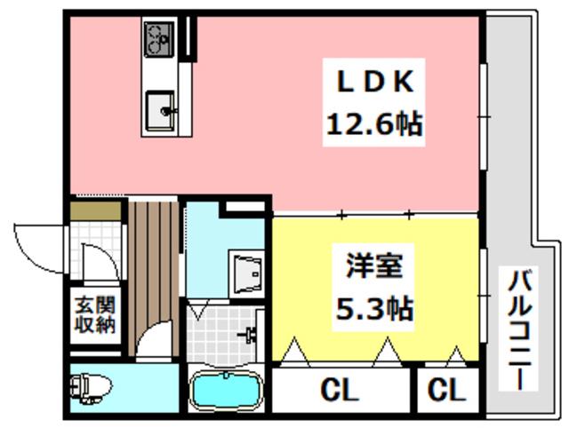 ベルデ中河原(1LDK/1階)の間取り写真