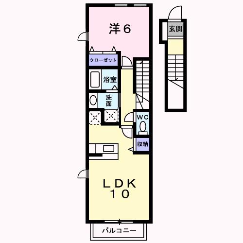 モデルノ・カーサA(1LDK/2階)の間取り写真