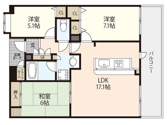庚午北パークハウス(3LDK/2階)の間取り写真