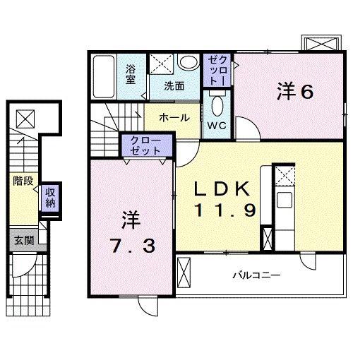 ボニートA(2LDK/2階)の間取り写真