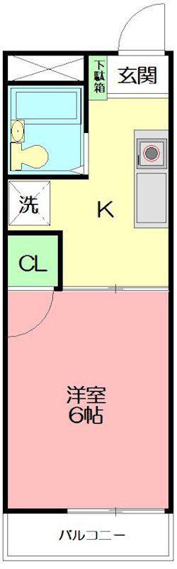 富岡ハイツ(1K/2階)の間取り写真