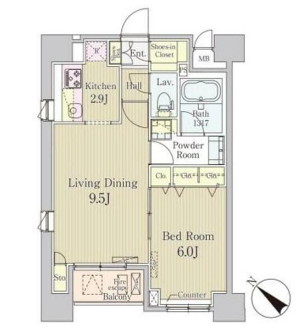 クレール日本橋(1LDK/9階)の間取り写真