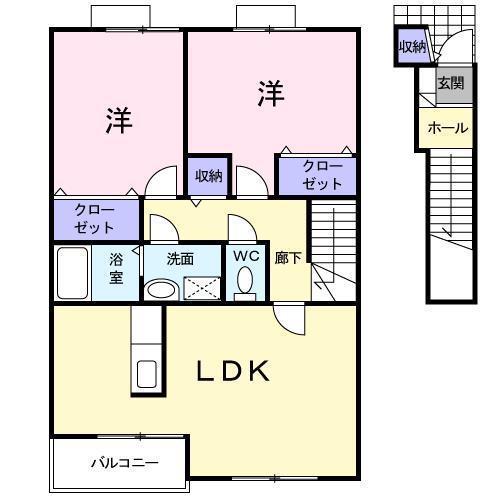 ヒューゲルヴィラ(2LDK/2階)の間取り写真