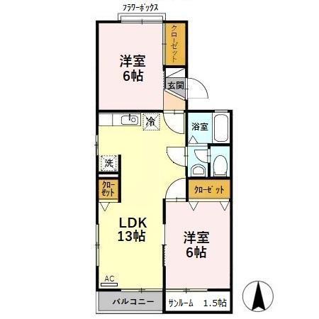 レジデンスT・H I号館(2LDK/2階)の間取り写真
