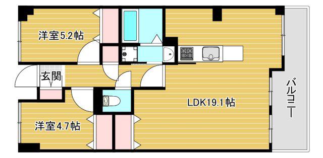 フロンティアタワー難波イースト(2LDK/2階)の間取り写真