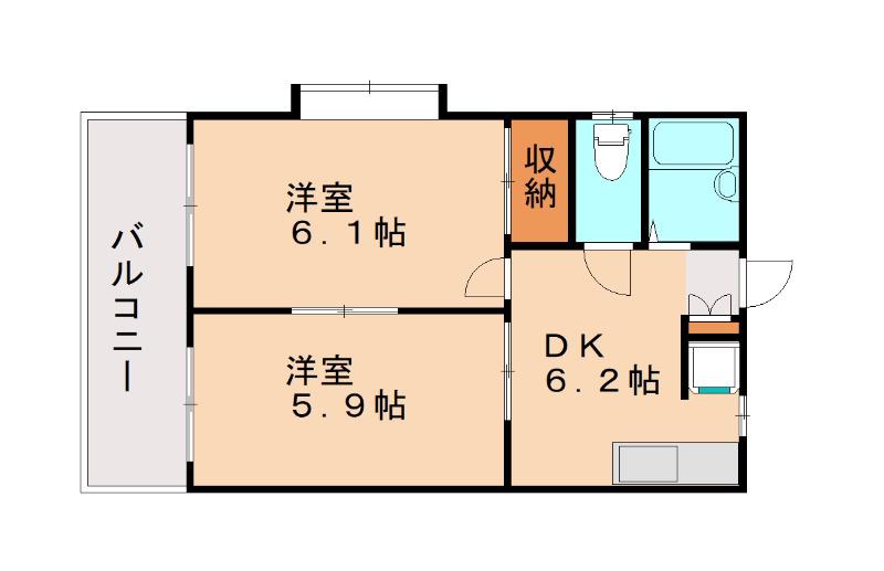 レオパレス本城東六番館(2DK/2階)の間取り写真