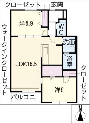 カサベルデ(2LDK/2階)の間取り写真