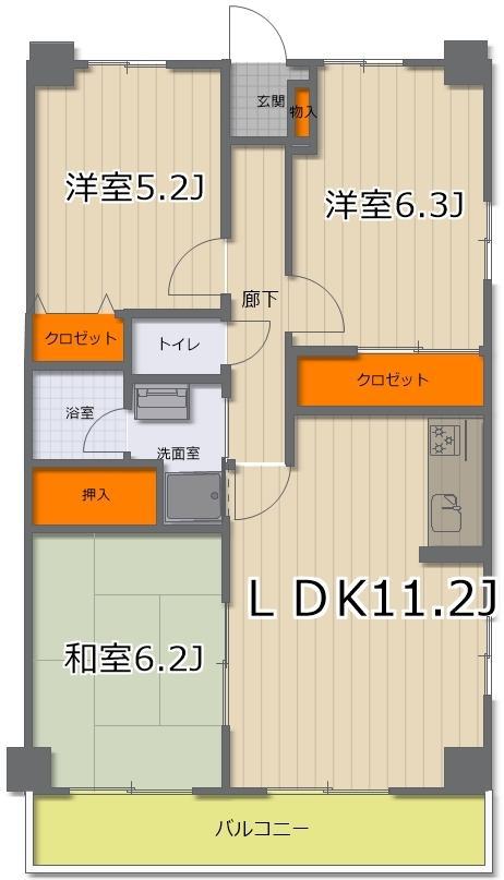 ヴィラ フルリエ(3LDK/5階)の間取り写真