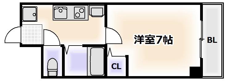 フローライト長居(1K/2階)の間取り写真