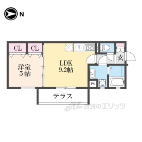 クリエオーレ松丘町(1LDK/1階)の間取り写真