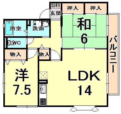 ガーデンスクエア伊丹C棟(2LDK/1階)の間取り写真