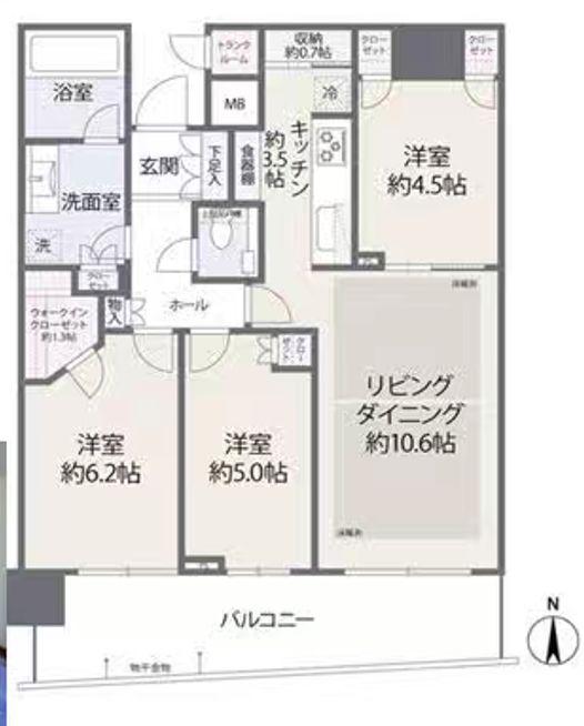 パークタワー晴海(3LDK/26階)の間取り写真