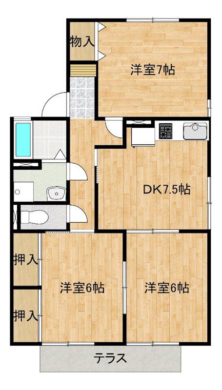 サンハイム甘木A棟(3DK/1階)の間取り写真