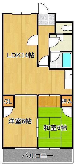 チェリーニ中間(2LDK/2階)の間取り写真