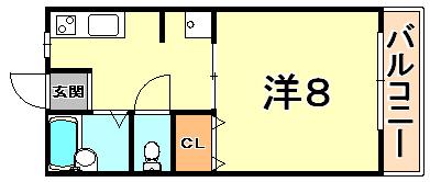 フォレストコート(1K/2階)の間取り写真