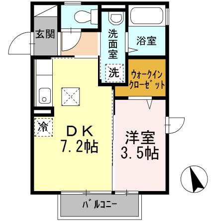 ウィスタリア戸塚(1DK/1階)の間取り写真