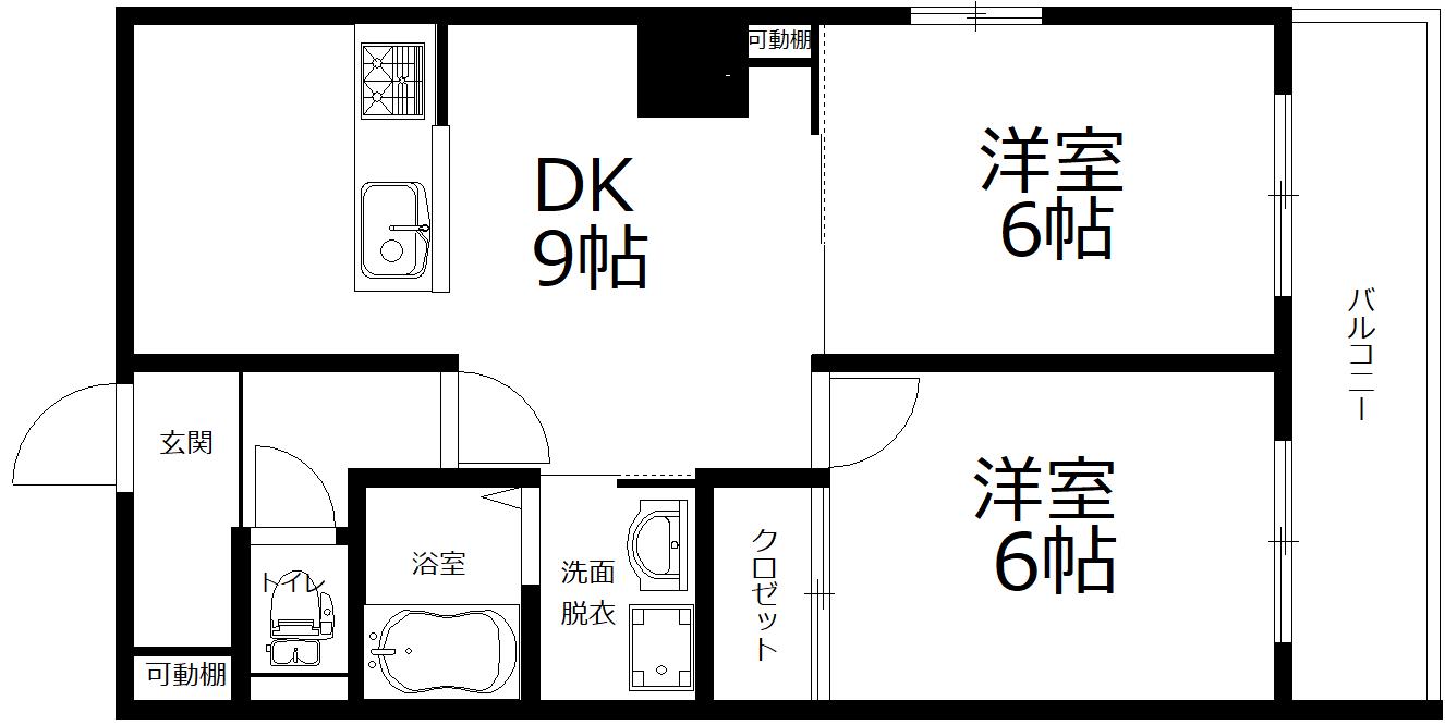 沖本ビル(2LDK/3階)の間取り写真