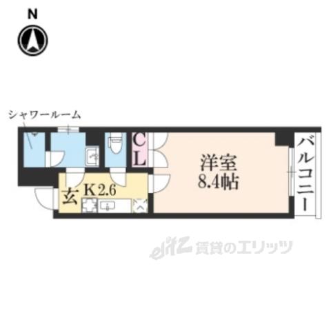 バウハウス富小路三条(1K/2階)の間取り写真