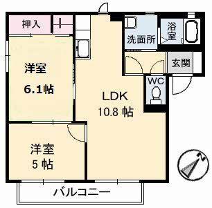 コスモタウン森岡II A棟(2LDK/2階)の間取り写真