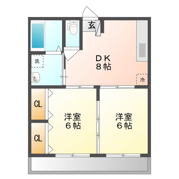 アネックス高山 B棟(2DK/2階)の間取り写真