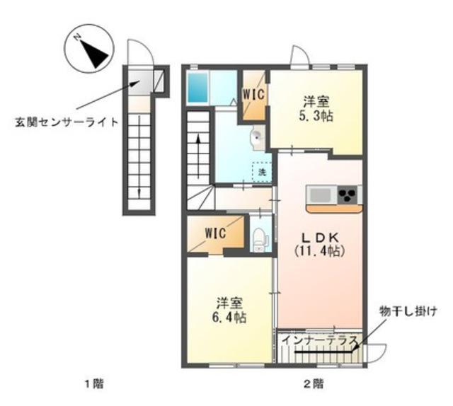 ラ・プリミェール翔(2LDK/2階)の間取り写真