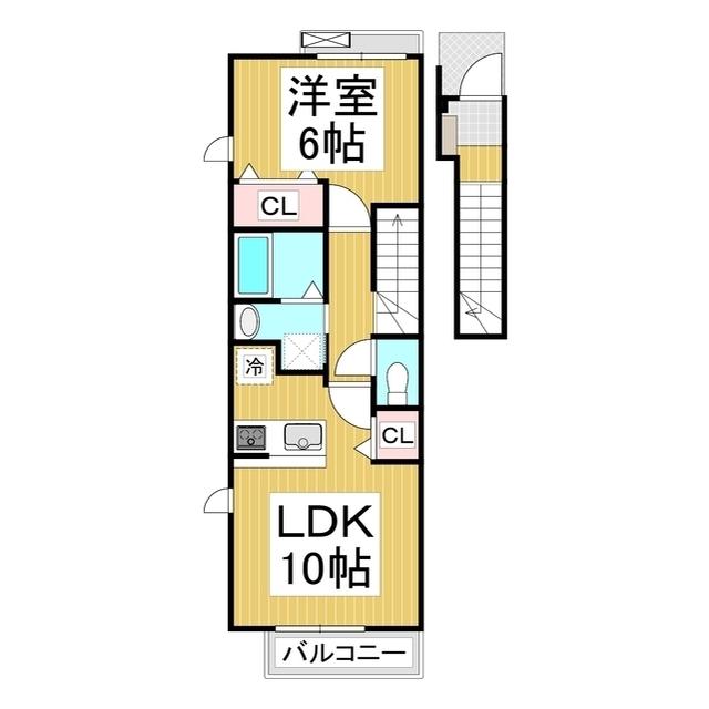 プリムヴェール(1LDK/2階)の間取り写真