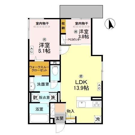 D-ROOM高井田元町(2LDK/1階)の間取り写真