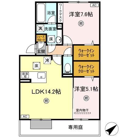 NEST PIECE 原町(2LDK/1階)の間取り写真