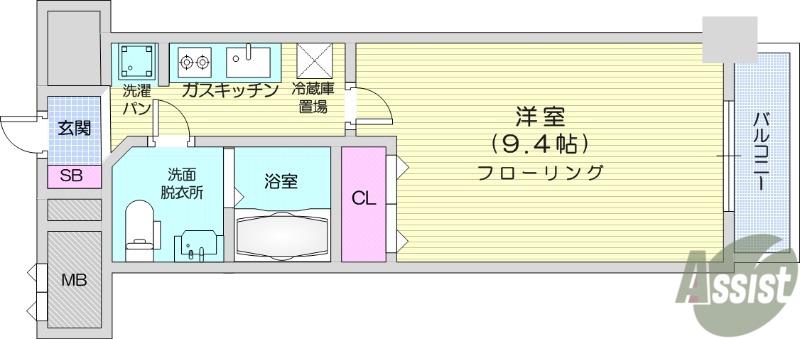ノーブルプレイス北四番丁(1K/1階)の間取り写真