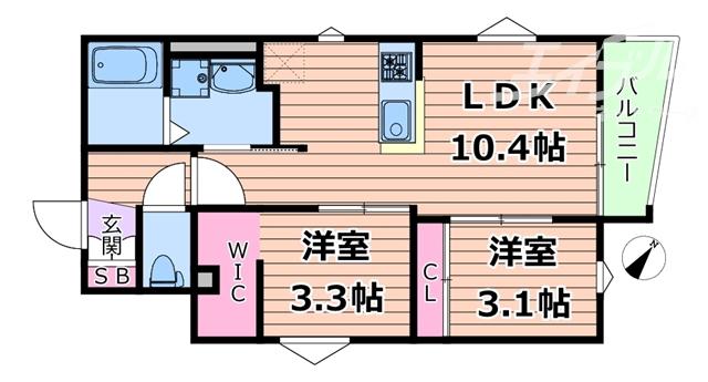 REGALEST摂津パウ(2LDK/2階)の間取り写真