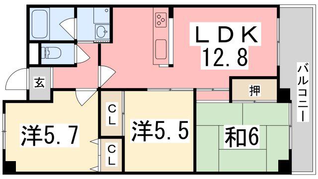 フローリッシュ I(3LDK/3階)の間取り写真