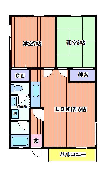 石川ベルメゾンB(2LDK/2階)の間取り写真