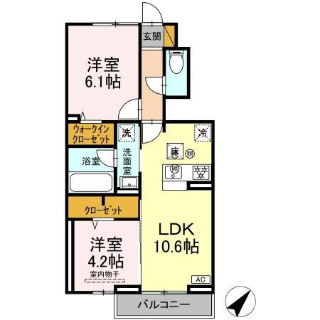 ジーエイチ5(2LDK/1階)の間取り写真