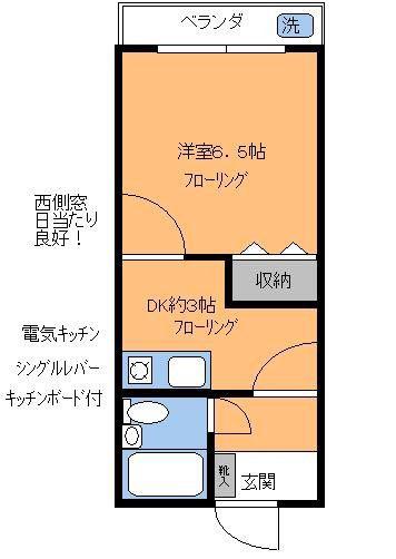 アパート 大田区南久が原(1K/2階)の間取り写真