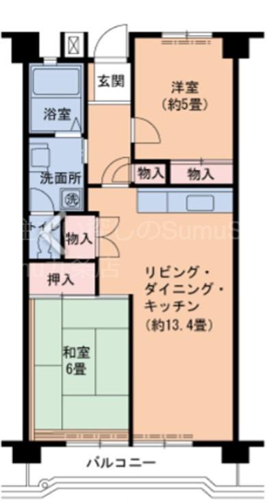 UR磯路公園1(2LDK/7階)の間取り写真