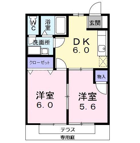 フラット長松B(2DK/1階)の間取り写真