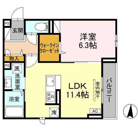D PAINA宿河原7(1LDK/3階)の間取り写真
