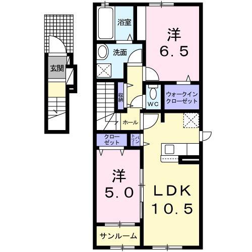 ワイレアII(2LDK/2階)の間取り写真